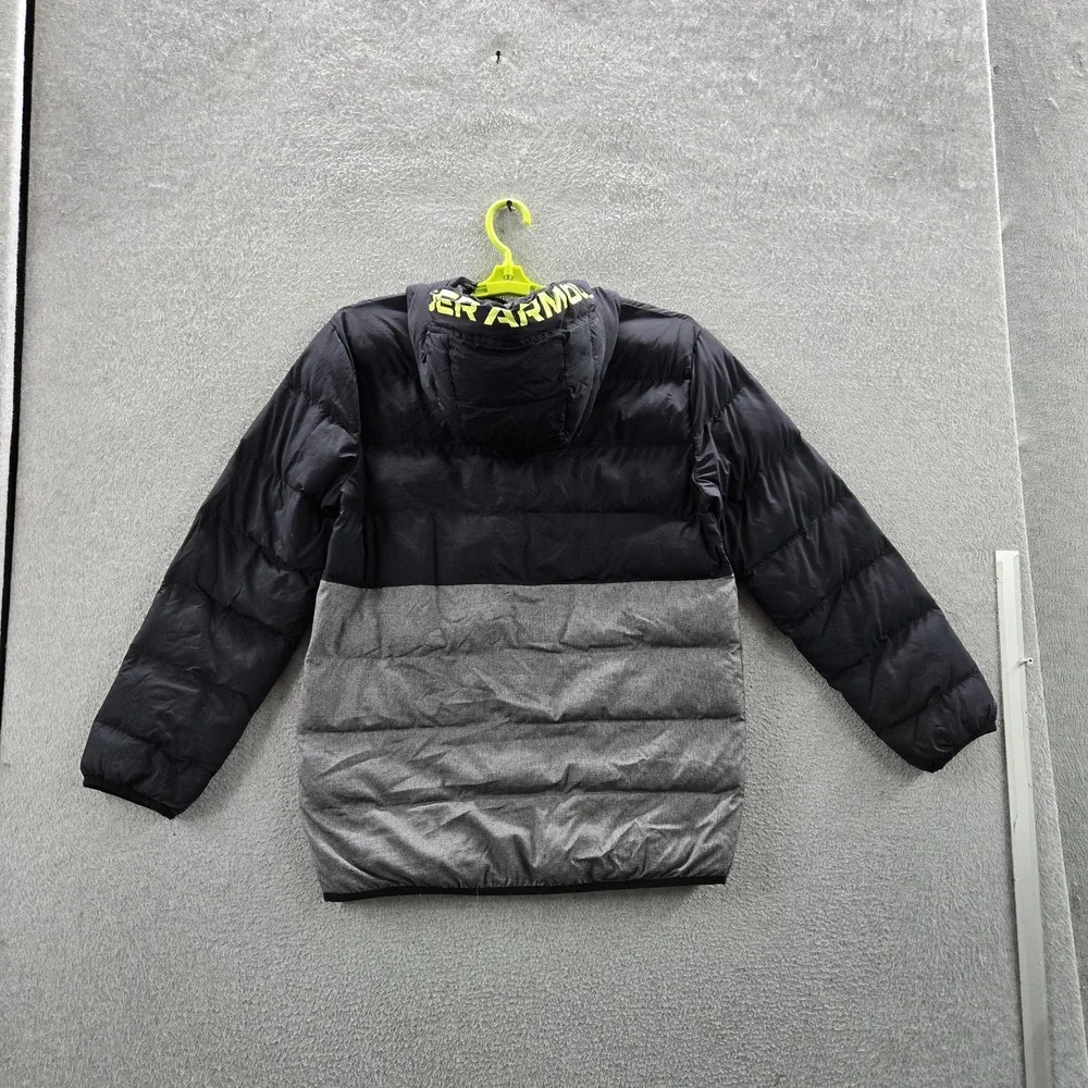 Under Armour Boys Jacket YXL‎ Black Colorblock Coldgear Activewear Puffer Logo